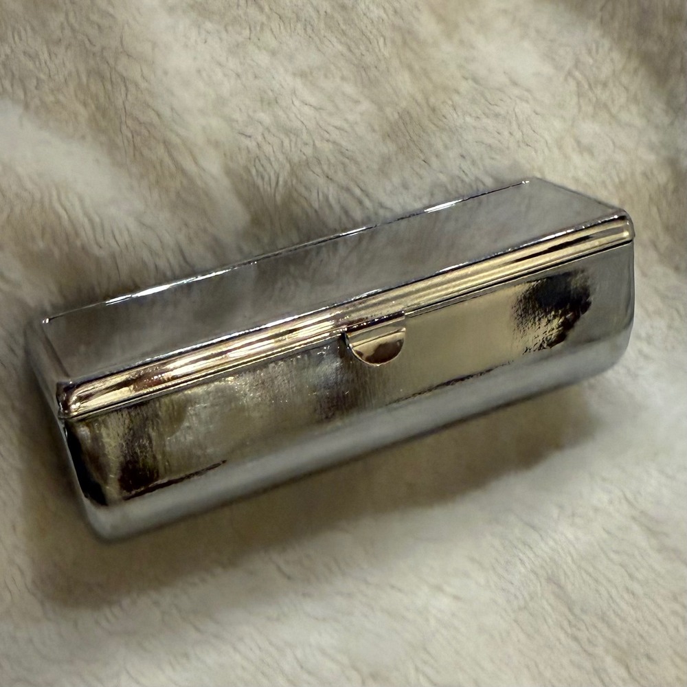 Vintage Silver Tone Metal Lipstick Case with Mirror Black Velvet Lining